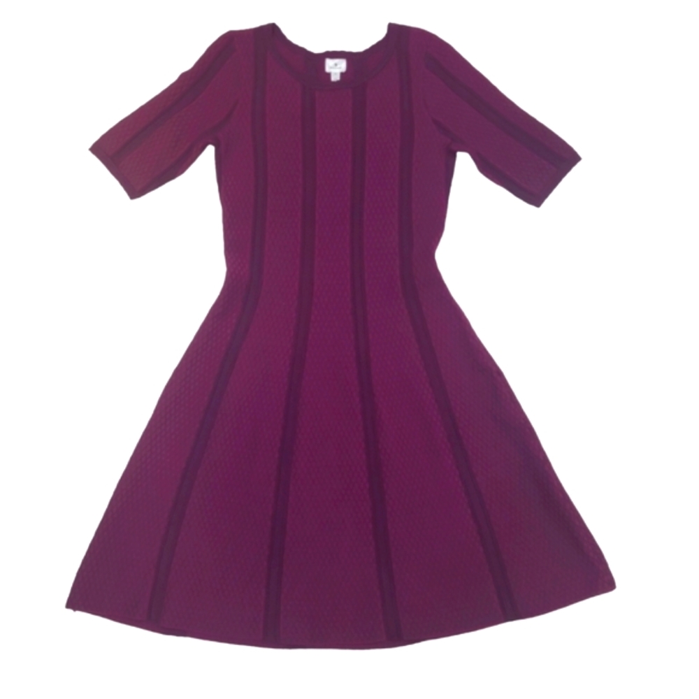 Dressbarn A-Line Knit Dress Plum Knee Length Round Neck Rayon Swing Style NWT Sm